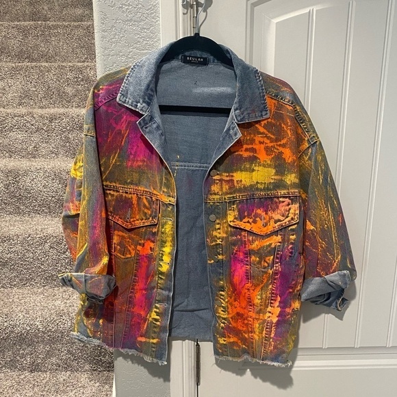 Beulah Custom Painted Pollock Oversized Denim Jean Jacket - Picture 3 of 8